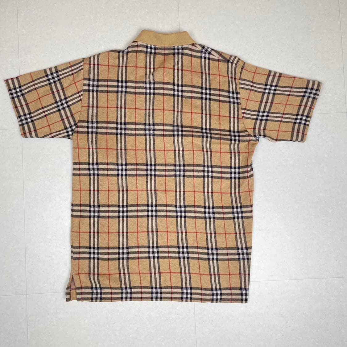 버버리 90s 오리지널 베이지 노바 체크 반팔 카라티 (M)  상품이미지2