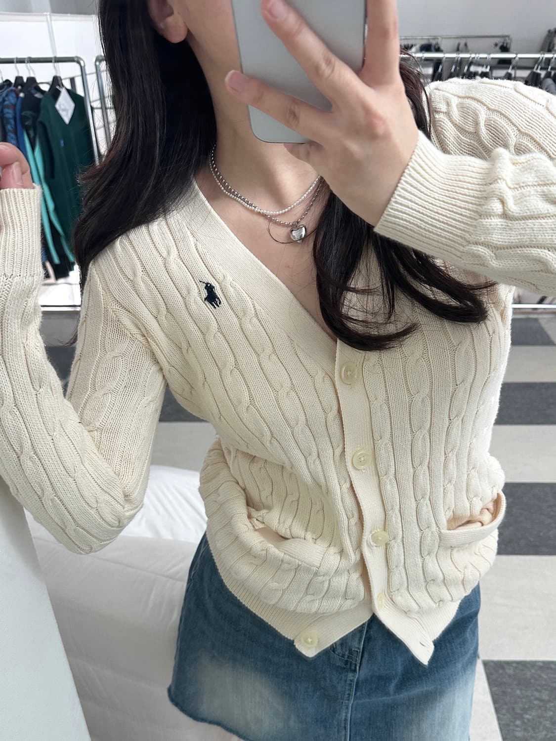 폴로 랄프로렌 아이보리 V넥 케이블 니트 가디건  상품이미지3