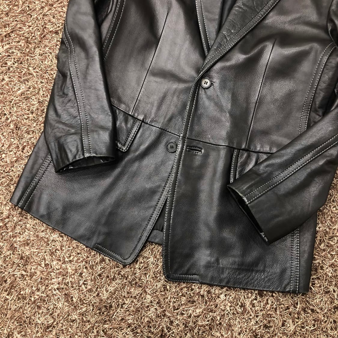 LONE 준지 정욱준 양가죽 스티치 블레이저 레더 가죽 자켓 상품이미지3