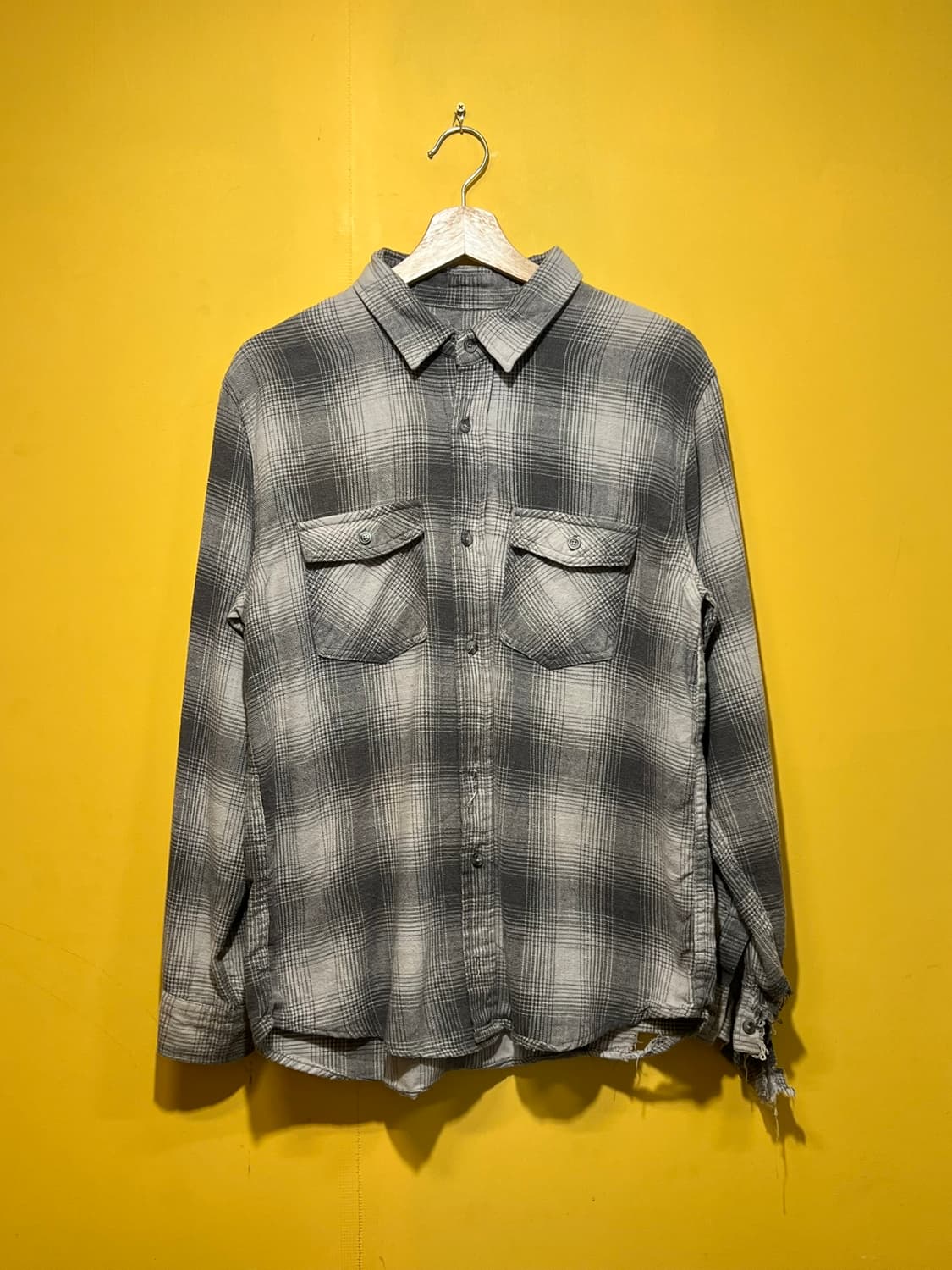 [S] 디스트레스드 데미지 체크 플란넬 셔츠 상품이미지1