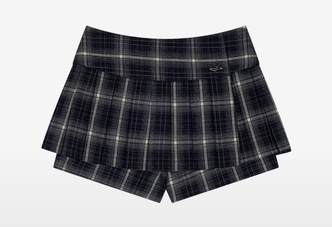 포르타 CHECK PLEATS MINI SKIRT SHORTS, NAVY 상품이미지1