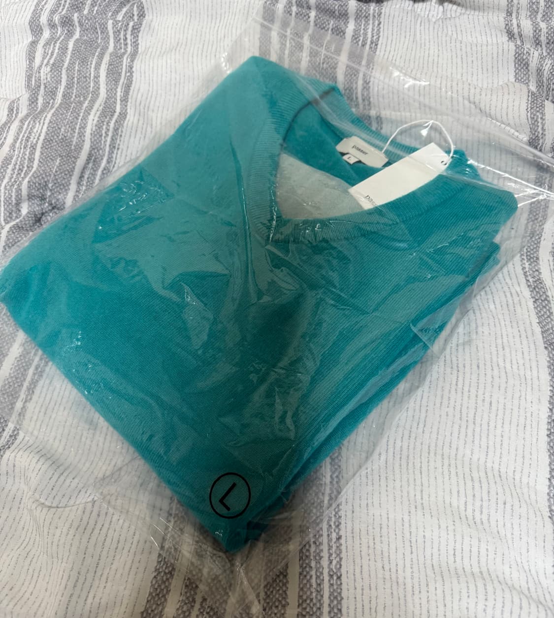 (L, 새상품) 파세르 릴렉스 크롭 브이넥 니트 터쿼이즈 상품이미지3