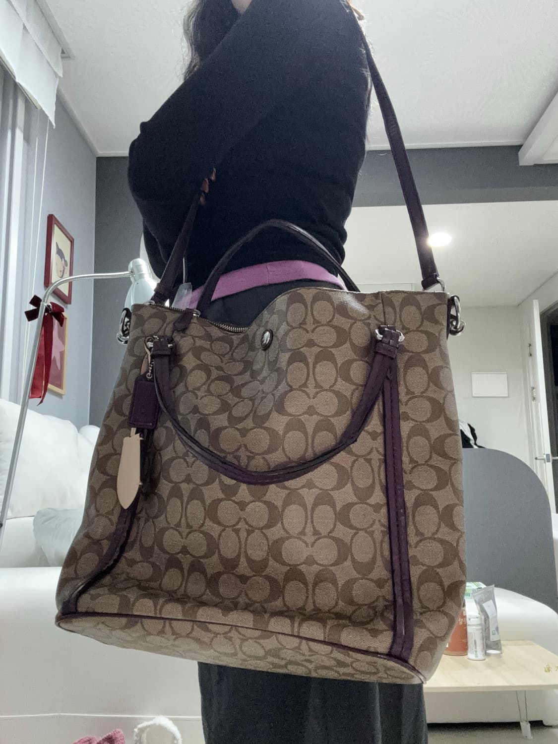 💜 PLUM COACH 코치 시그니처 캔버스 토트백 (퍼플 라인)  상품이미지4