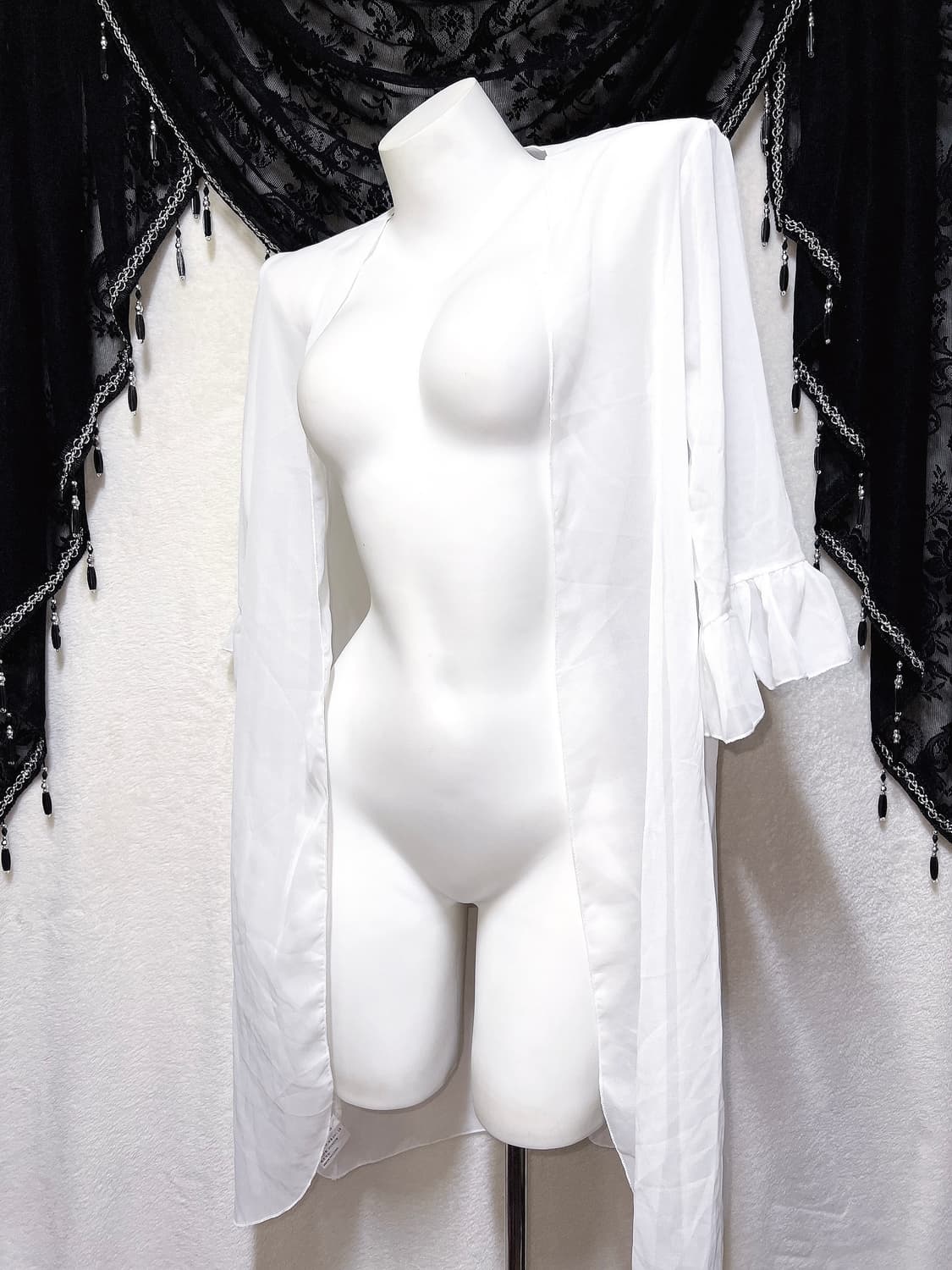 퓨어 화이트 러플 쉬폰 로브 가운 비치웨어 가디건 페어리 아방가르드 핀터 상품이미지3