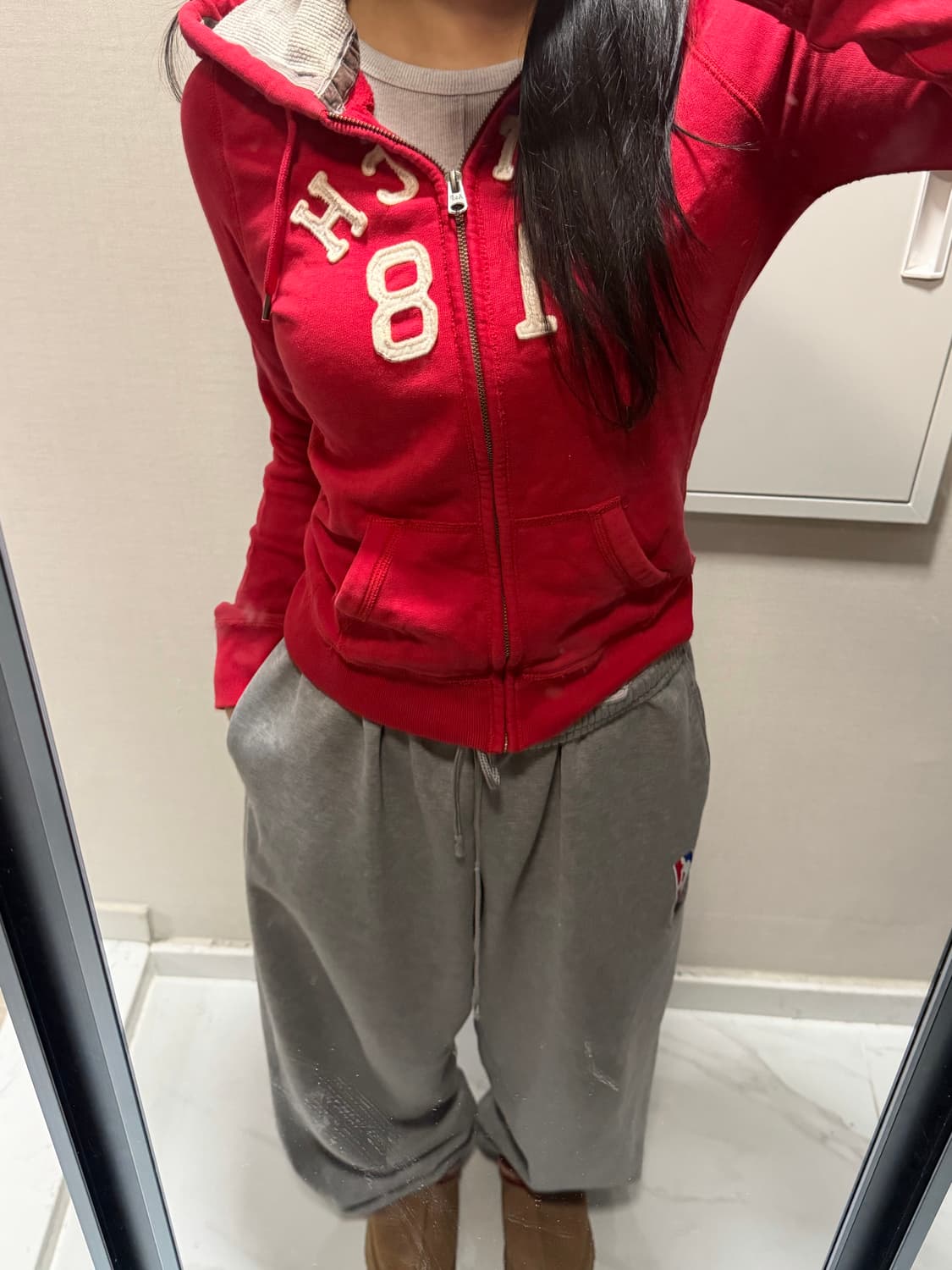 아베크롬비 레드 후드집업 m 상품이미지1