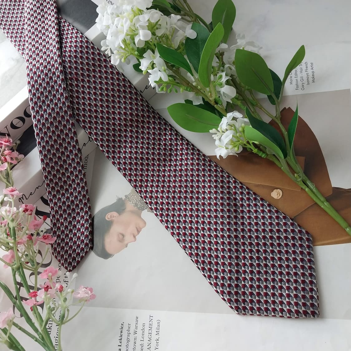 제냐 실크 레드 마이크로 지오메트릭 넥타이 8.6cm A+등급 K1660 상품이미지3
