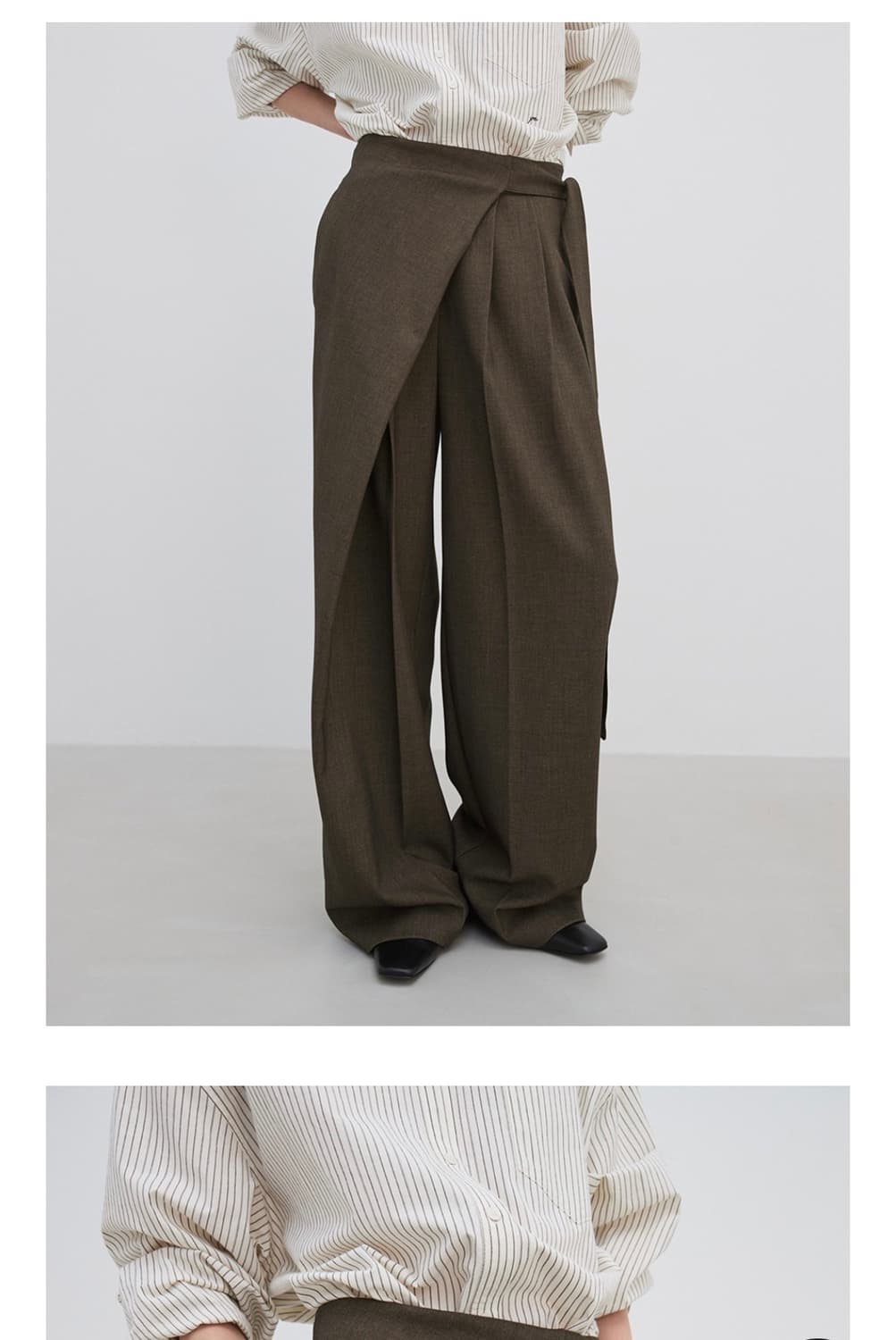 와이 이 Draped Wrap Wide Pants - Brown 상품이미지2