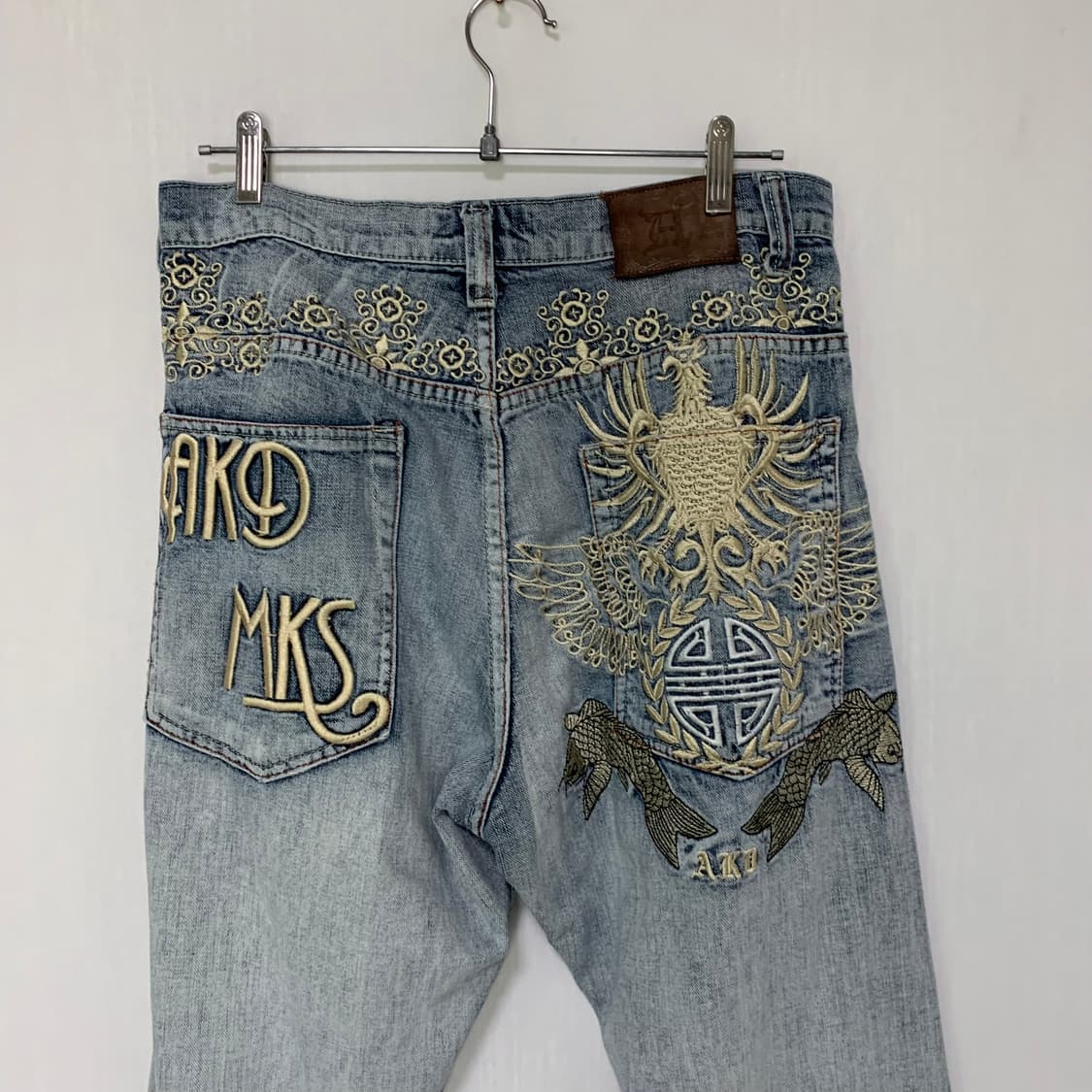 아카데믹스 00s 연청 워싱 데님 팬츠 오리엔탈 자수 빈티지 청바지 36 상품이미지5