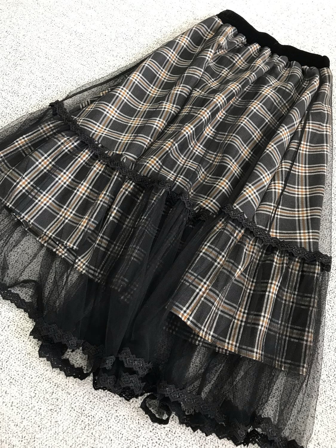 체크 시스루 미디 스커트 상품이미지7