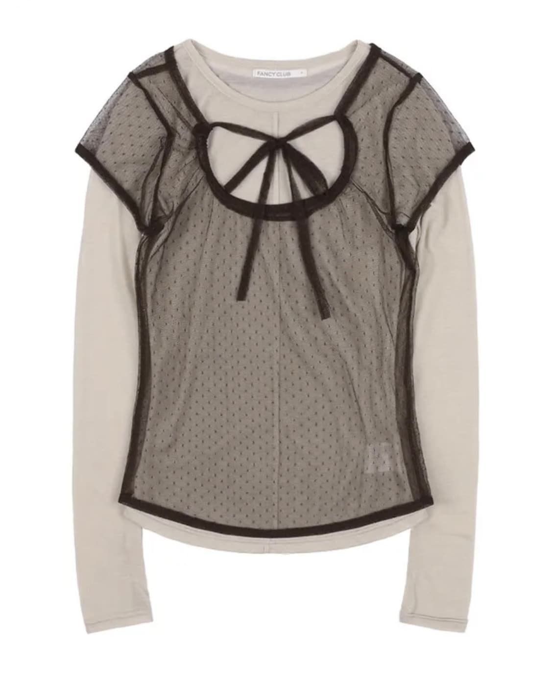 택달린 새상품) 팬시클럽 3-WAY 도트 레이어드 롱슬리브 베이지 상품이미지3