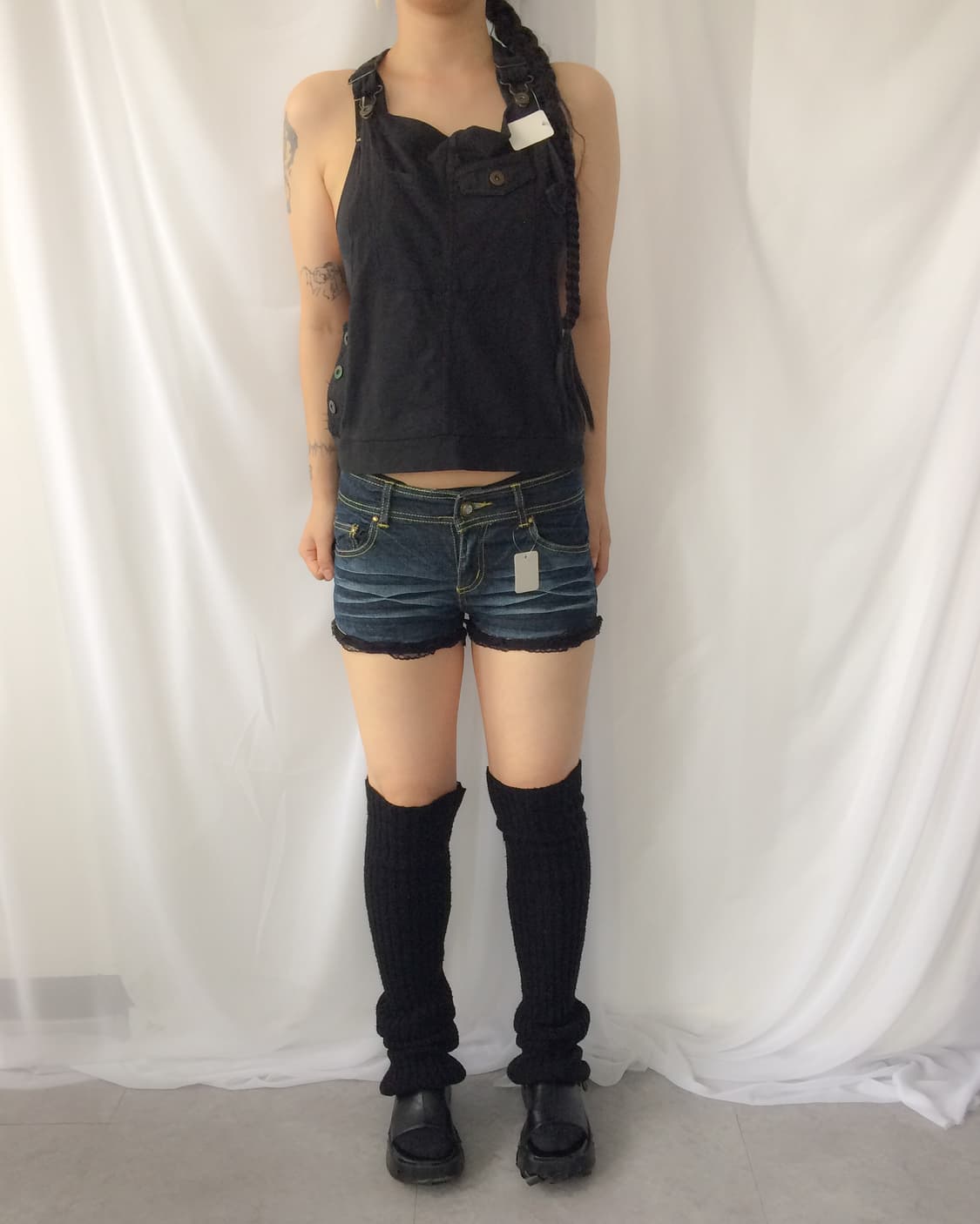 lace trimming washing denim micro short 상품이미지5