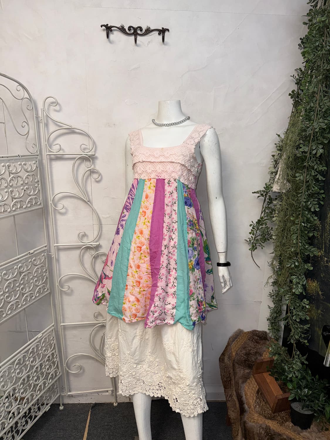 Baby pink flower patchwork crochet ops 상품이미지2
