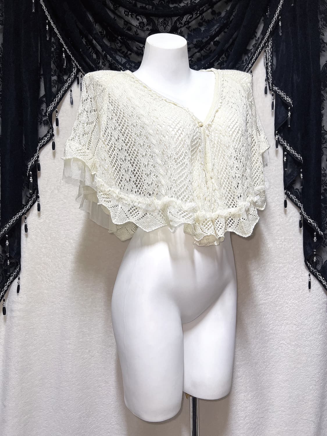 엑시즈팜 레이스 숄케이프 판쵸 볼레로 라떼갸루 로맨틱 로걀 핀터 모리걸 상품이미지4