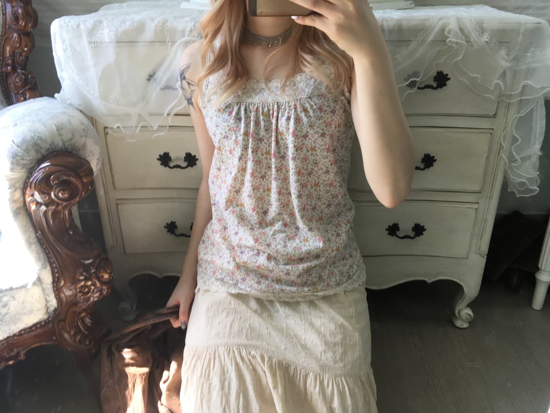 일본빈티지 하구미 잔꽃 레이스 슬리브리스 상품이미지4