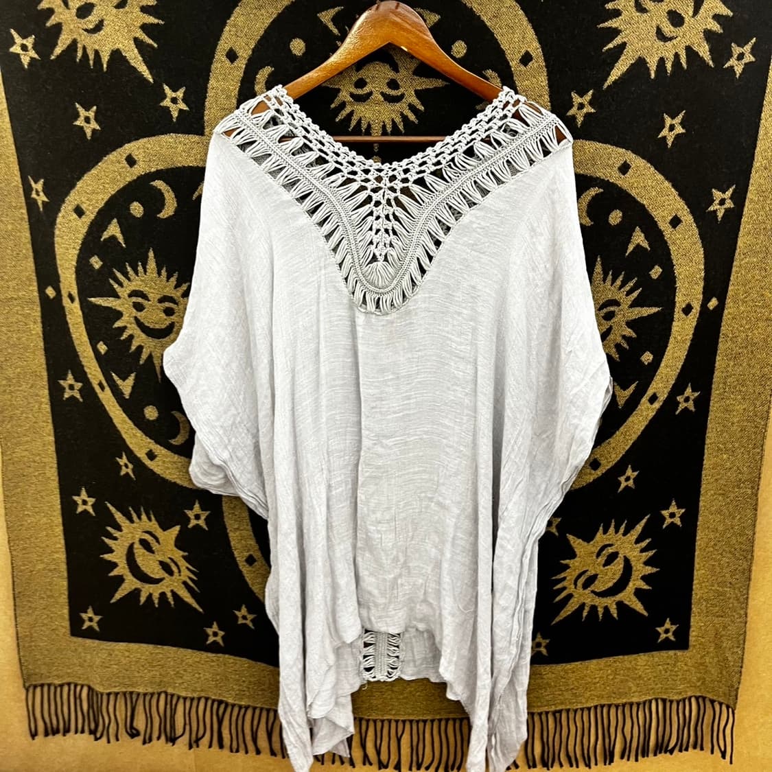 빈티지 히피 페어리 언발 크로셰 뜨개 반팔 레이어드 티 K0117 상품이미지3