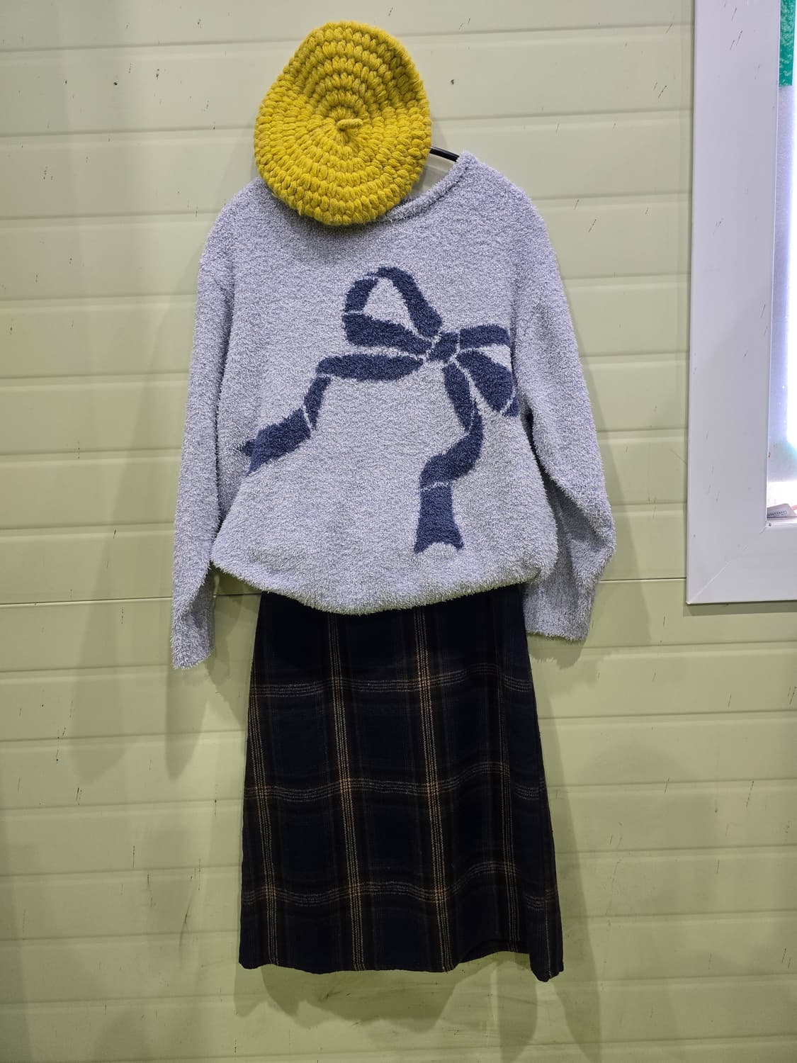 GU 리본 패턴 털실 니트 스웨터 하늘색 상품이미지5