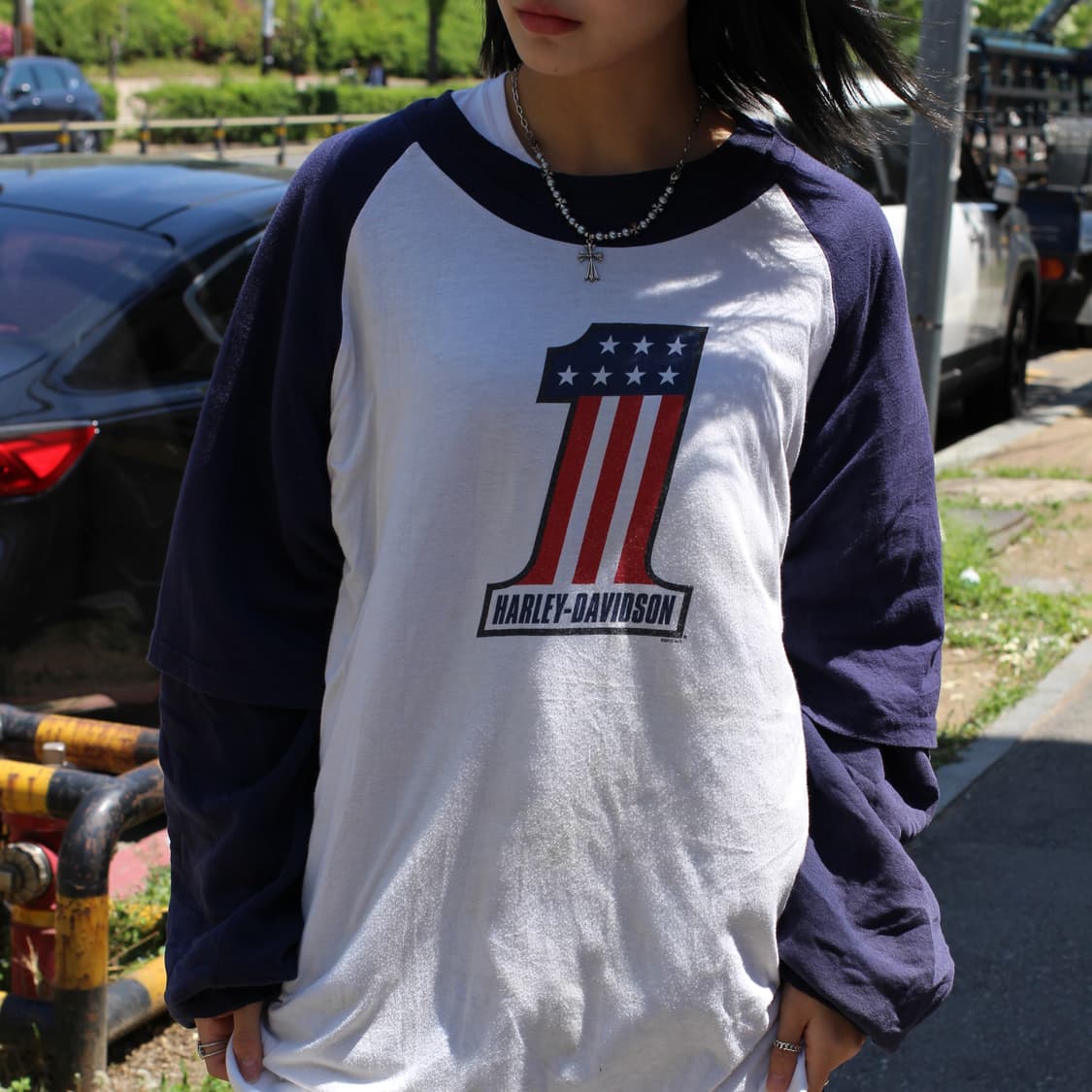 00s Harley Davidson Flag Raglan T-shirt  상품이미지1