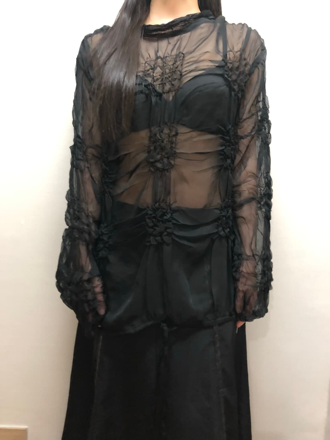 빈티지 블랙 셔링 탑 상품이미지5