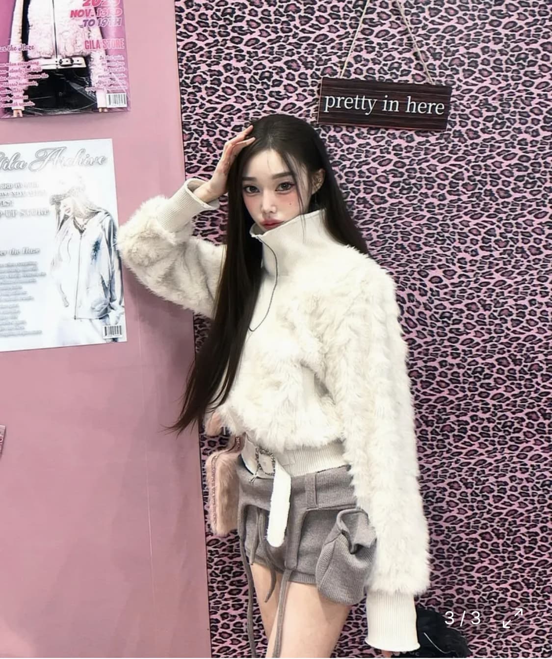 길라아카이브 FAUX FUR BELT ZIP JACKET_GREY 폭스 상품이미지2