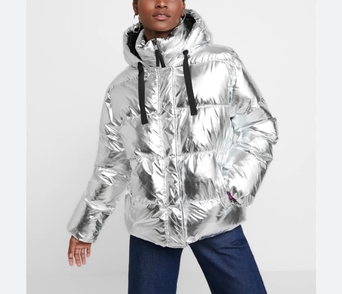 Gap 실버 후디드 글로시 푸퍼 패딩 XL 상품이미지1