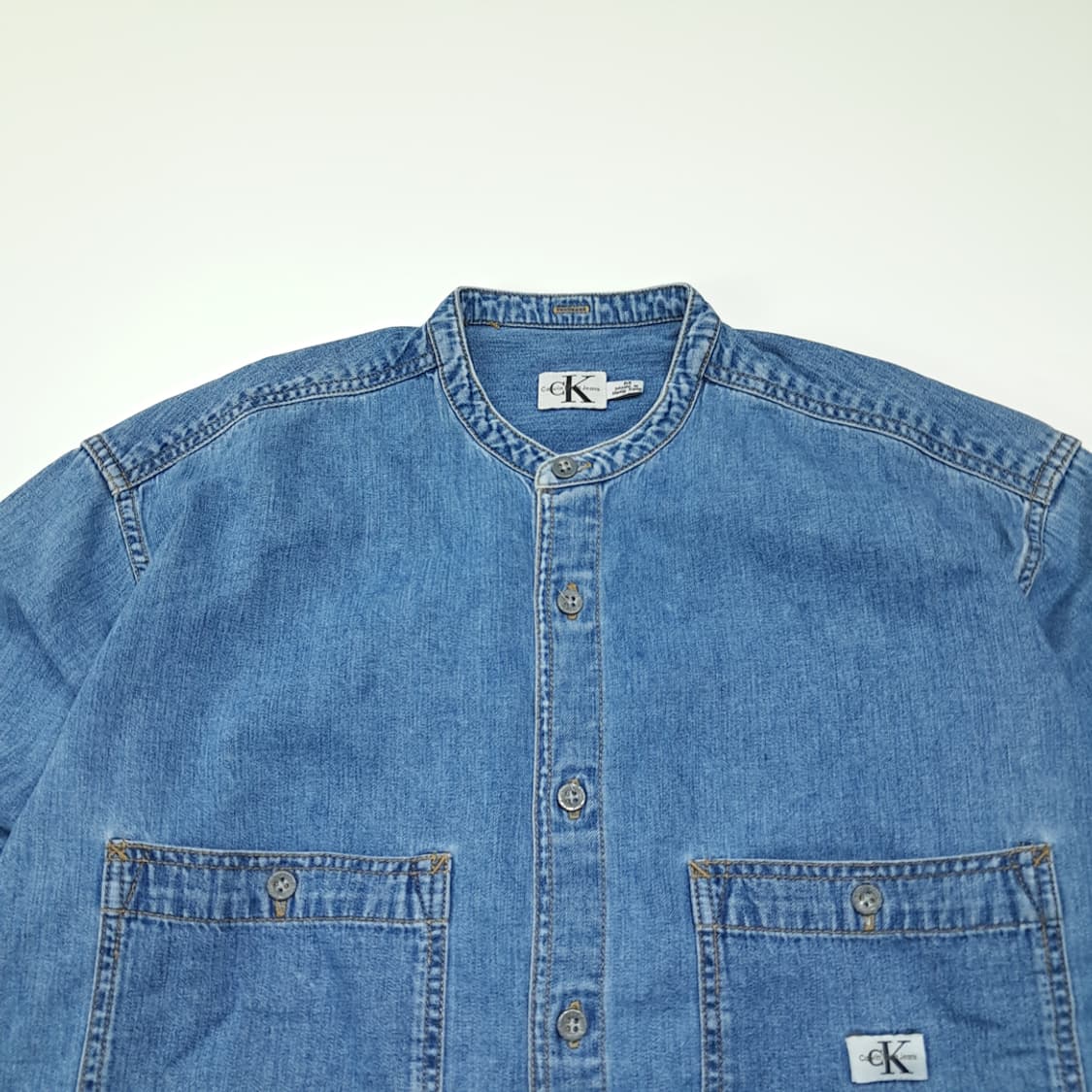 CL891 M 캘빈클라인 90s 홍콩판 차이나칼라 데님 셔츠 남방 상품이미지2