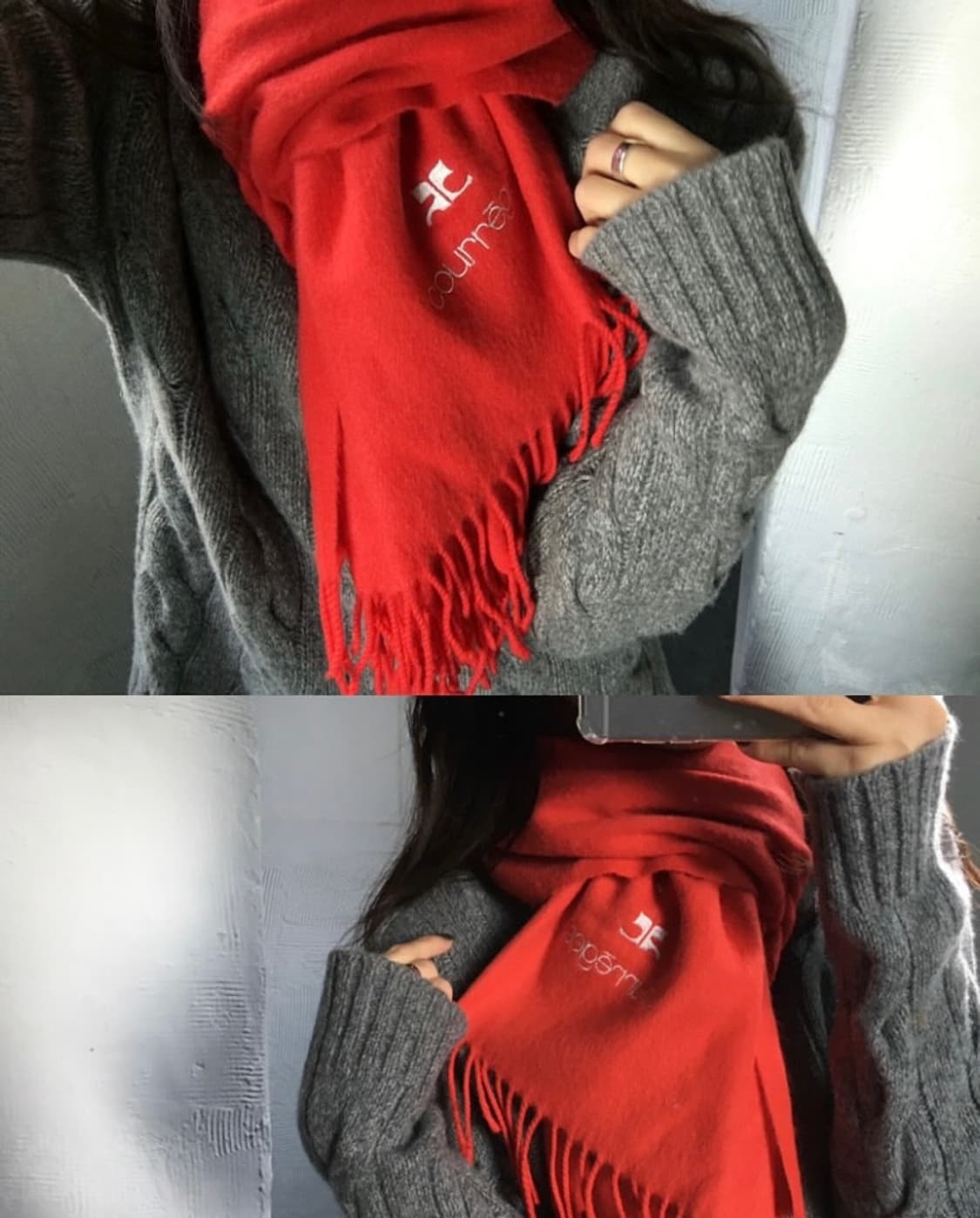 Courreges 꾸레쥬 앙고라혼용 레드컬러 머플러  상품이미지1