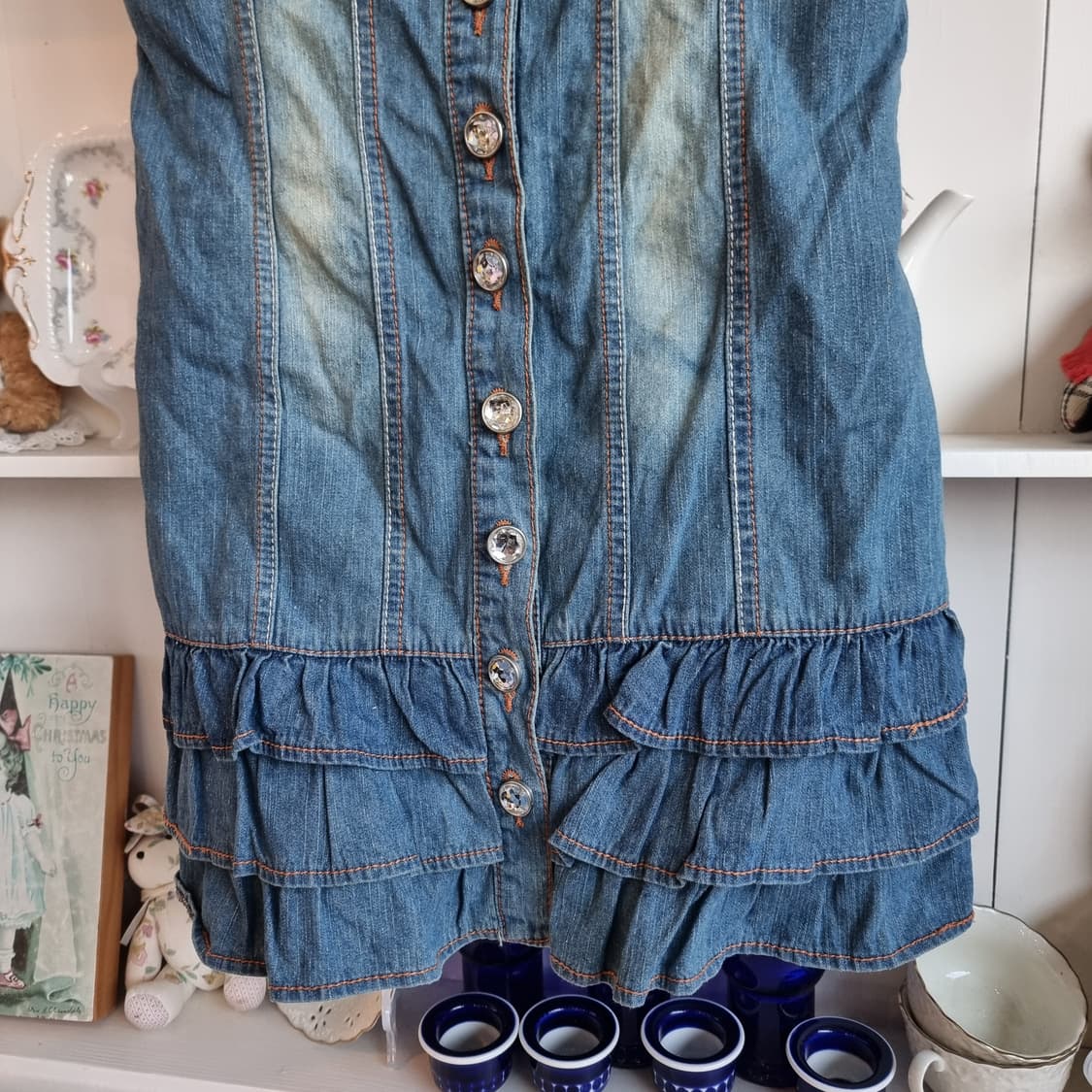 일본 데님 프릴 미니원피스 상품이미지3
