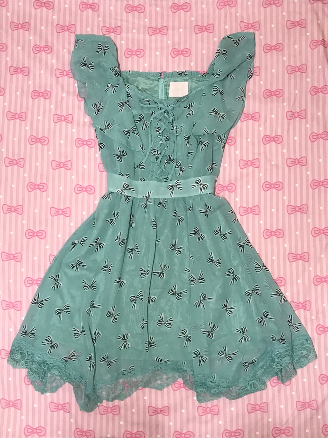 민트 리본도트 레이스 원피스 하치코 나나  상품이미지1