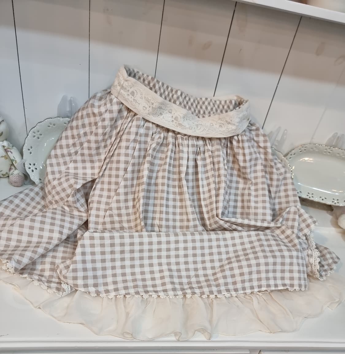 axes femme 베이지 체크 레이스 리본 스커트 상품이미지6