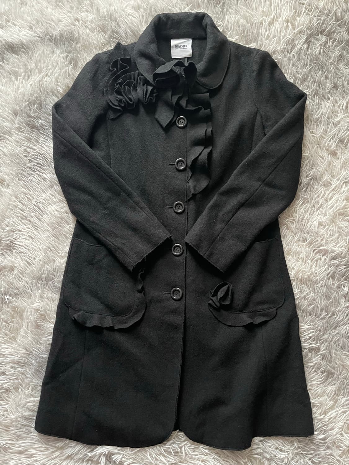 모스키노 블랙 프릴 장식 울 코트 상품이미지1