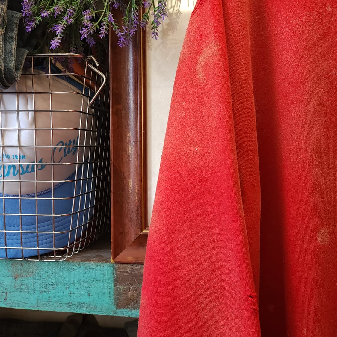 90s 러셀 후드 빈티지 스웻셔츠 썬페이딩 레드 플레인 스웻셔츠 L 상품이미지4