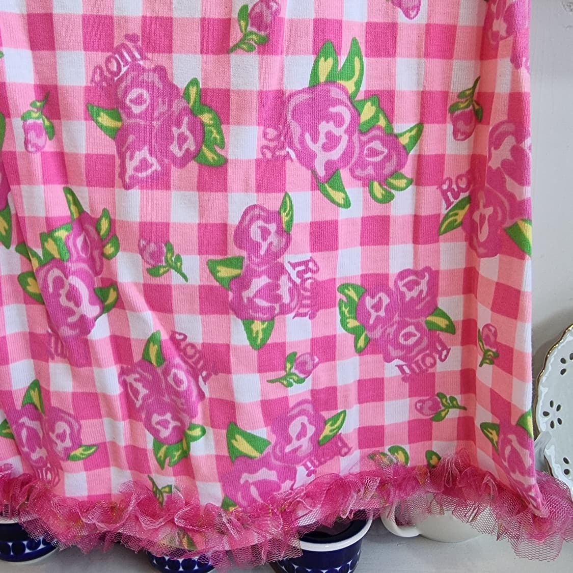 RONI 핑크 체크 꽃무늬 끈나시 상품이미지3