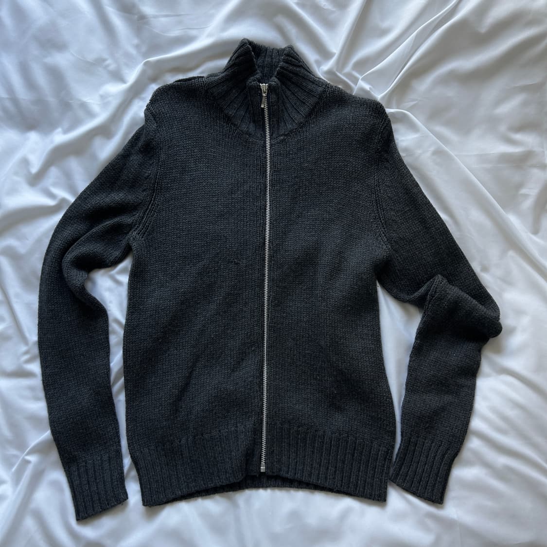 빈티지 울 풀집업 차콜 니트 가디건 상품이미지4