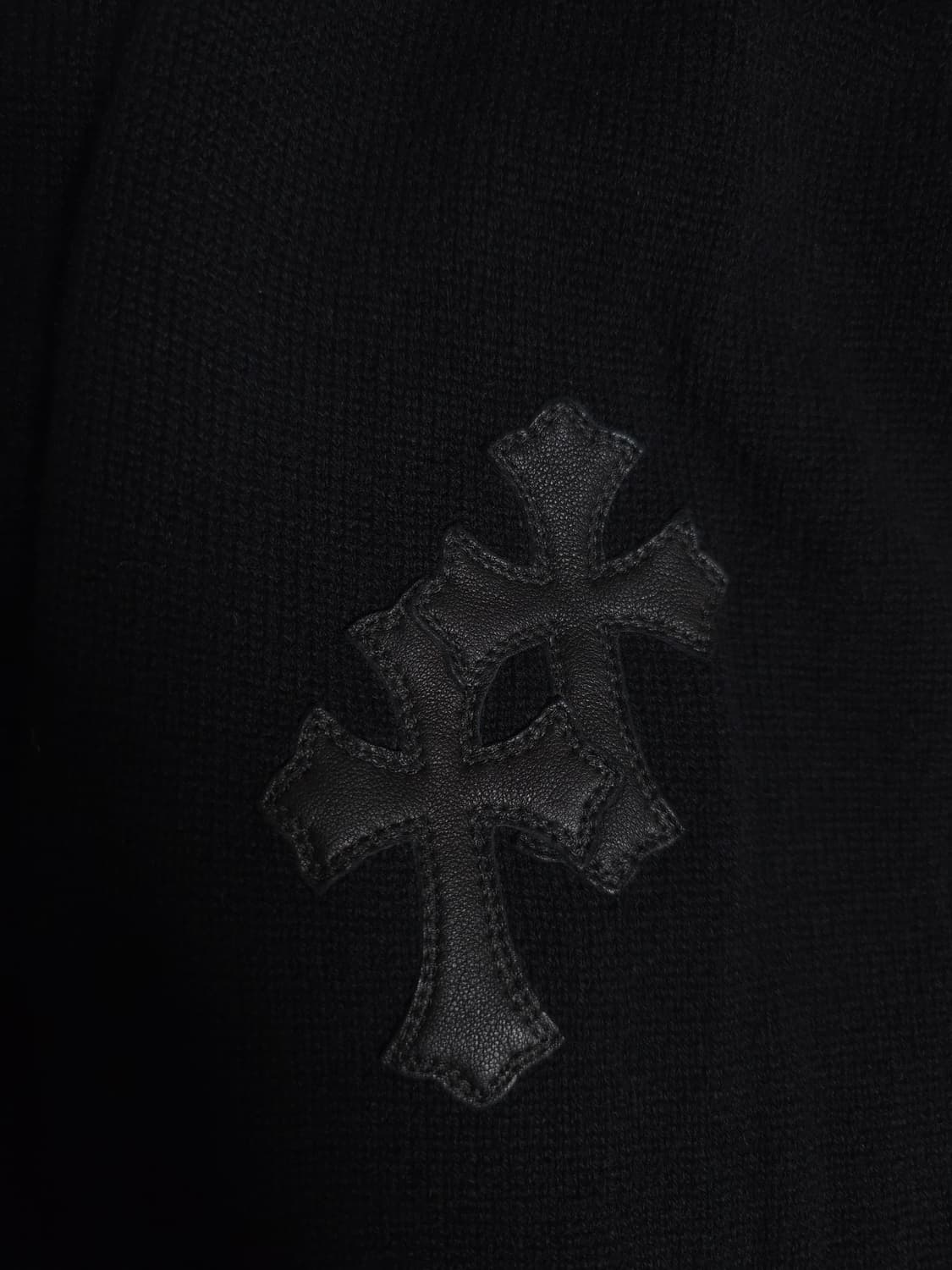 [XL] 크롬하츠 레더패치 캐시미어 후드 블랙 상품이미지3