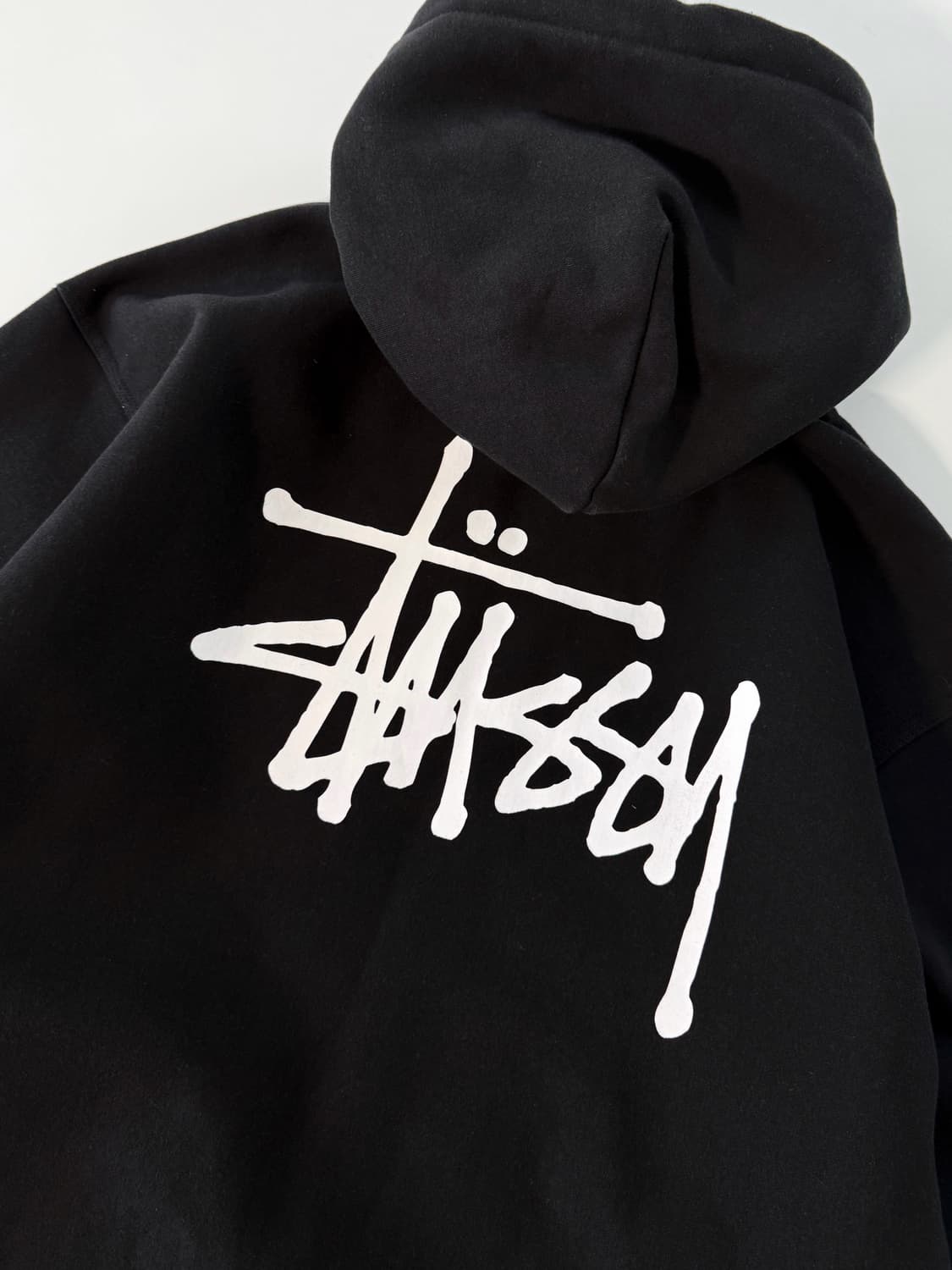 스투시 오버사이즈 빅스탁 로고 블랙 스웻 후드집업 상품이미지5