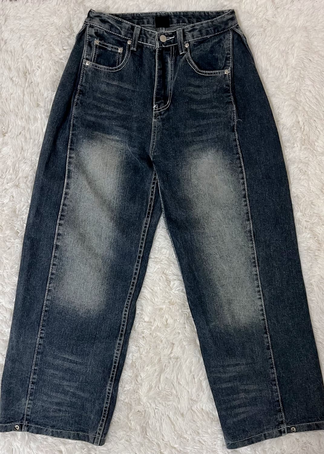 트릴리온 사이드 턱 스냅 버튼 와이드 데님 팬츠 (BLUE) 상품이미지1