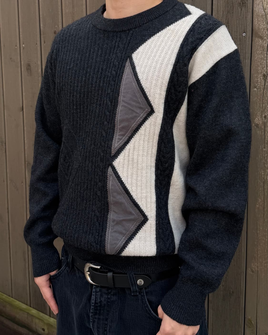 90s Vintage Wool Patchwork Knit Sweater 상품이미지2