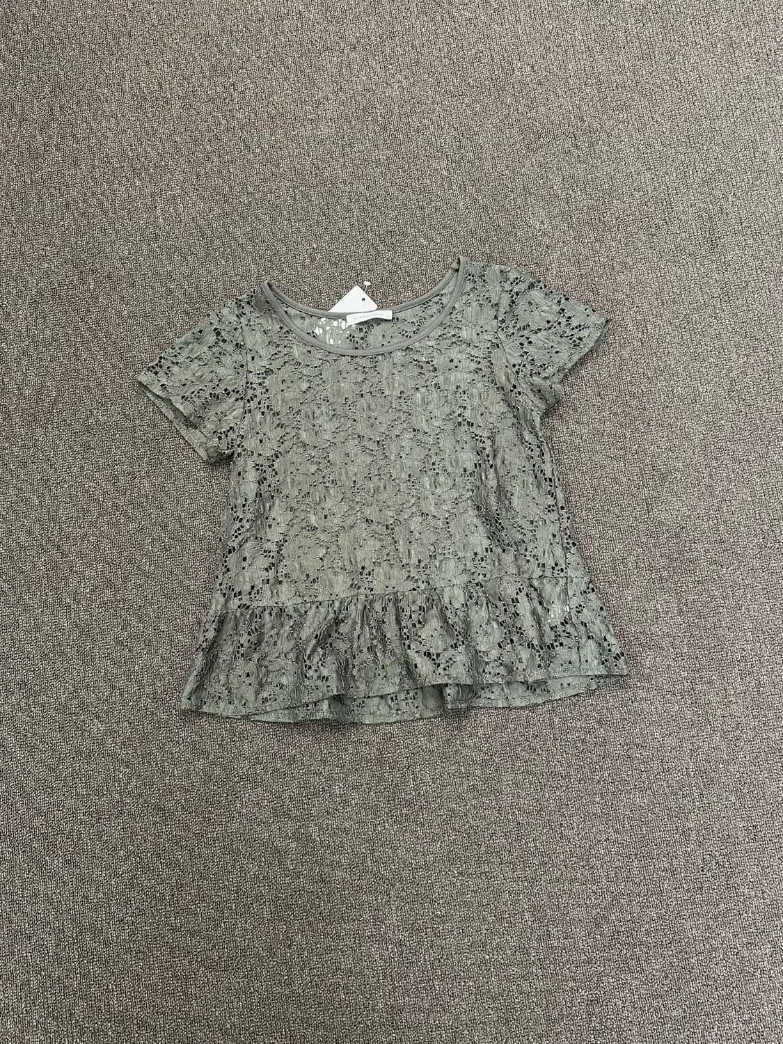 M)Japanese vintage 여성 펀칭 카키 반팔 블라우스 상품이미지2