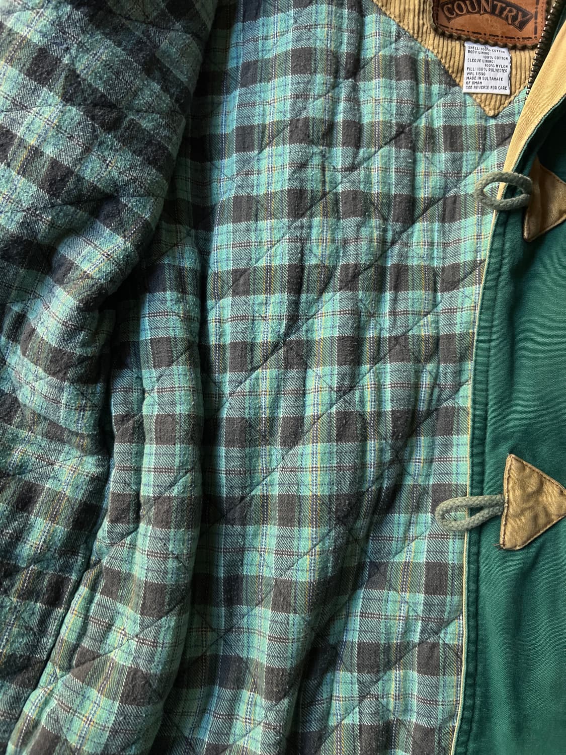 [L]90's USA 빈티지 체크 라이닝 그린 더플 코트 자켓 상품이미지6