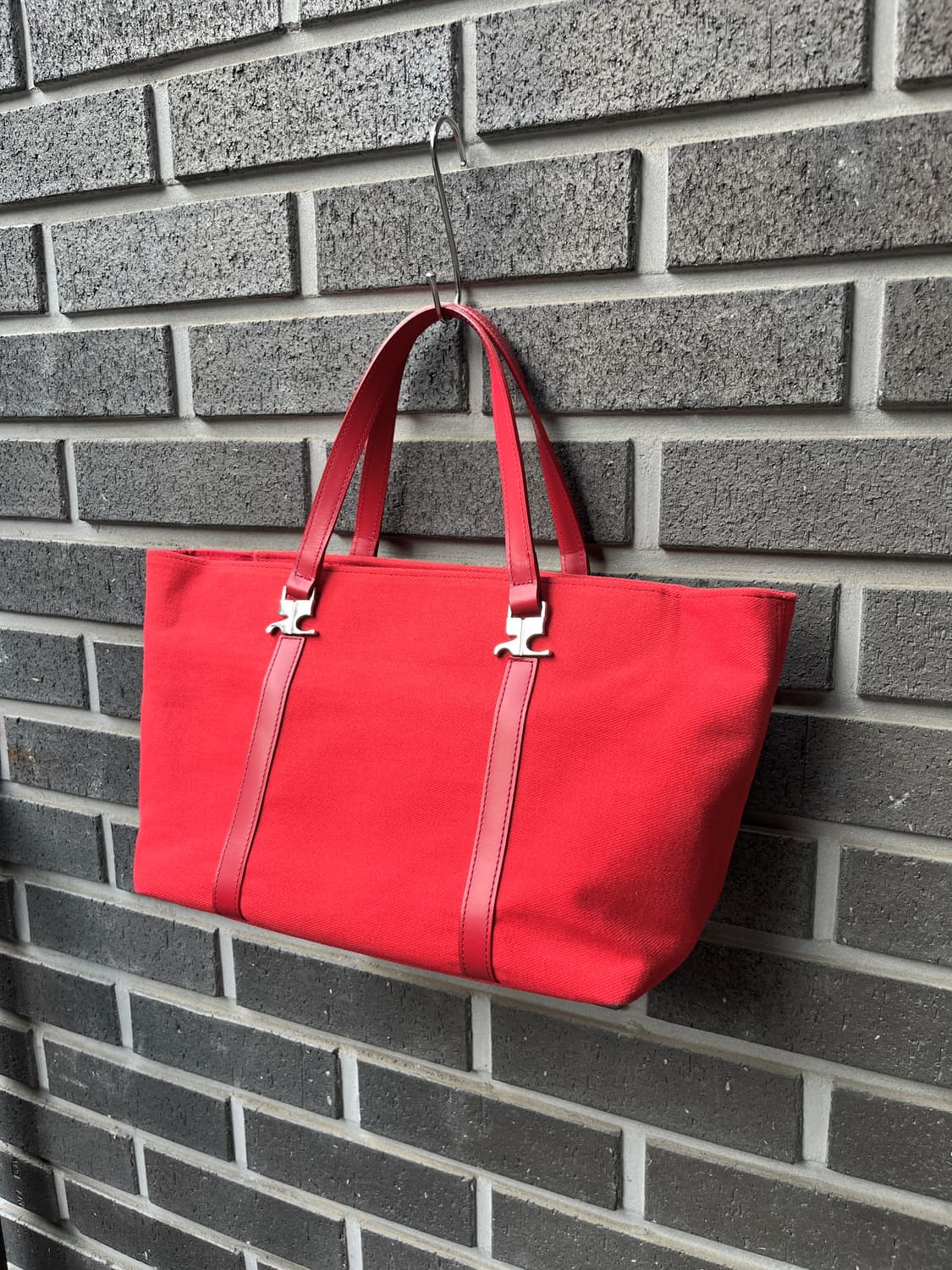 00s Courreges 꾸레쥬 더블 로고 펜던트 토트백 레드 상품이미지1