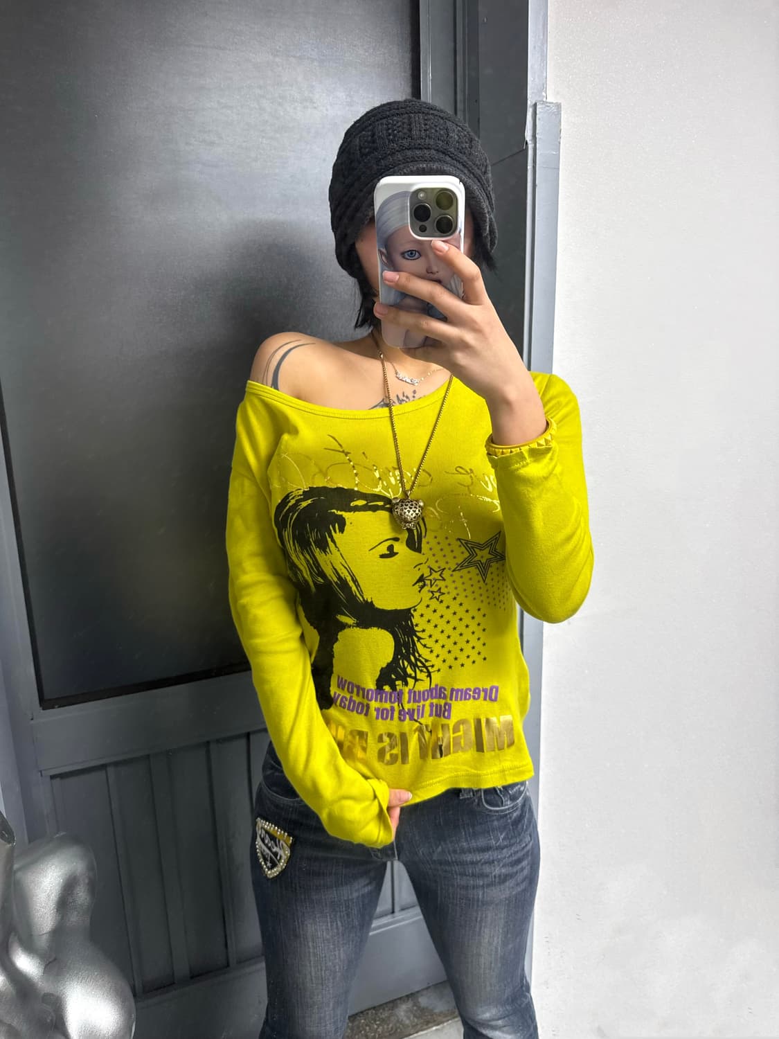 Y2k 프린팅 원숄더 롱슬리브 상품이미지2