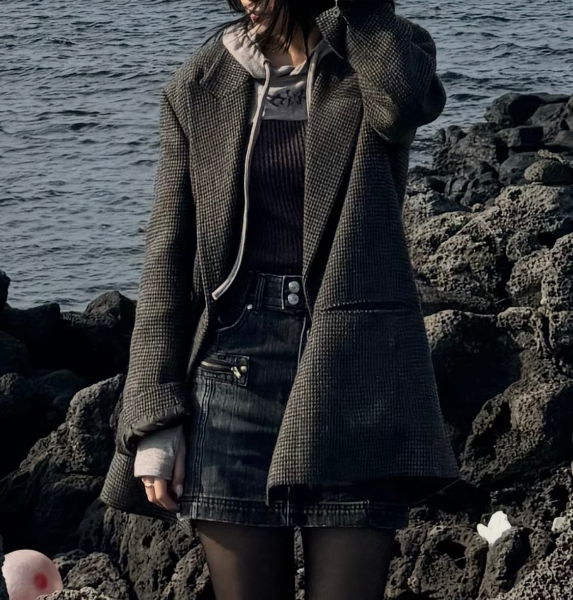 (W) 마뗑킴 더블 지퍼 데님 미니 스커트 블랙 상품이미지3