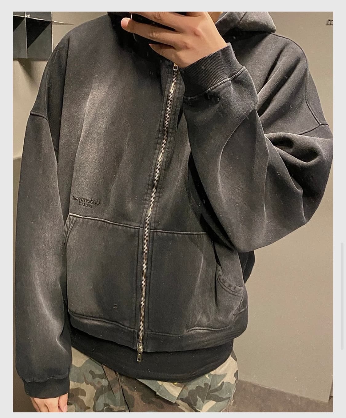 언더마이카 mu.69 Anti Fxxking logo 워싱 크롭 후드집업 상품이미지3