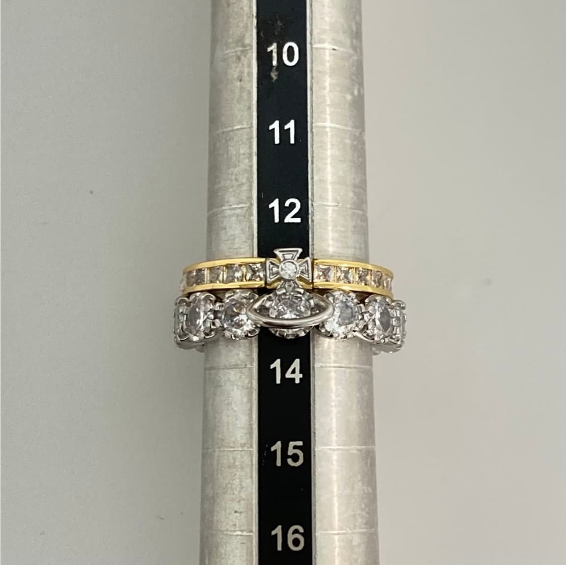 비비안웨스트우드 아카이브 큐빌크리스탈 골드실버 2단링 반지 상품이미지5