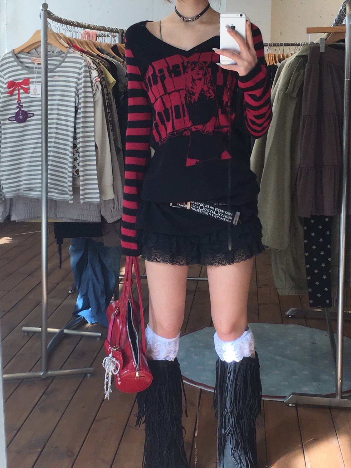 히스테릭글래머 히스걸 레드 스트라이프 니트 상품이미지2