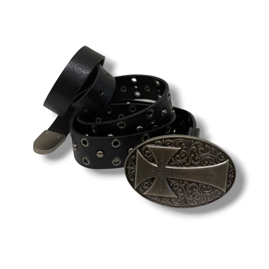 CROSS STUDDED EYELET LEATHER BELT 상품이미지1