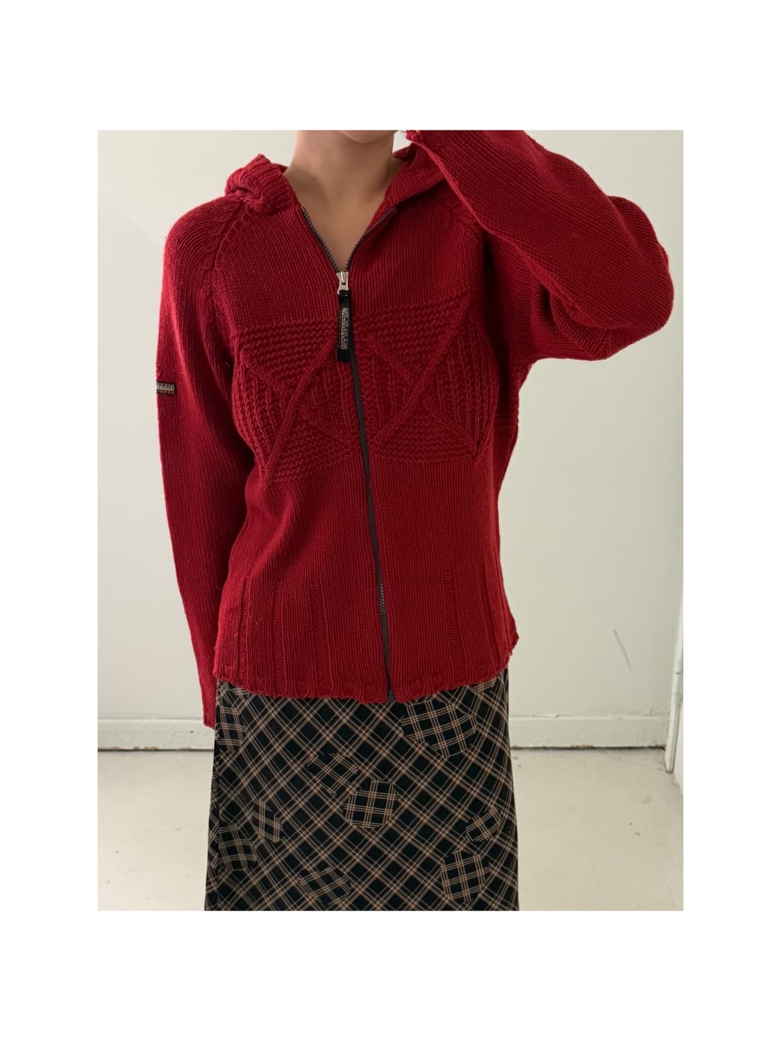 이태리 브릭레드 후드집업 니트 스웨터 상품이미지1