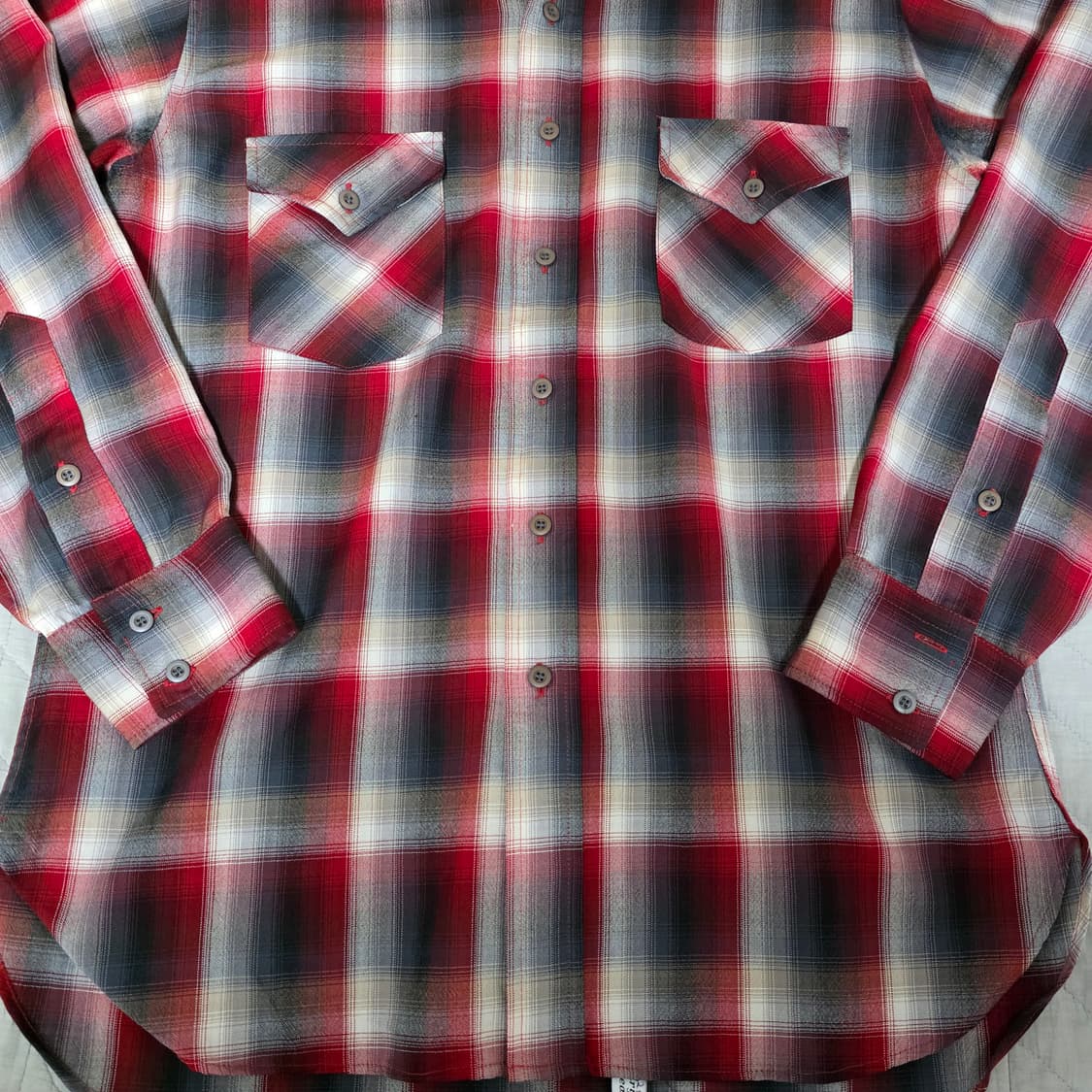 [L] 빈티지 펜들턴 레드 블랙 울 체크 플란넬 셔츠 상품이미지2