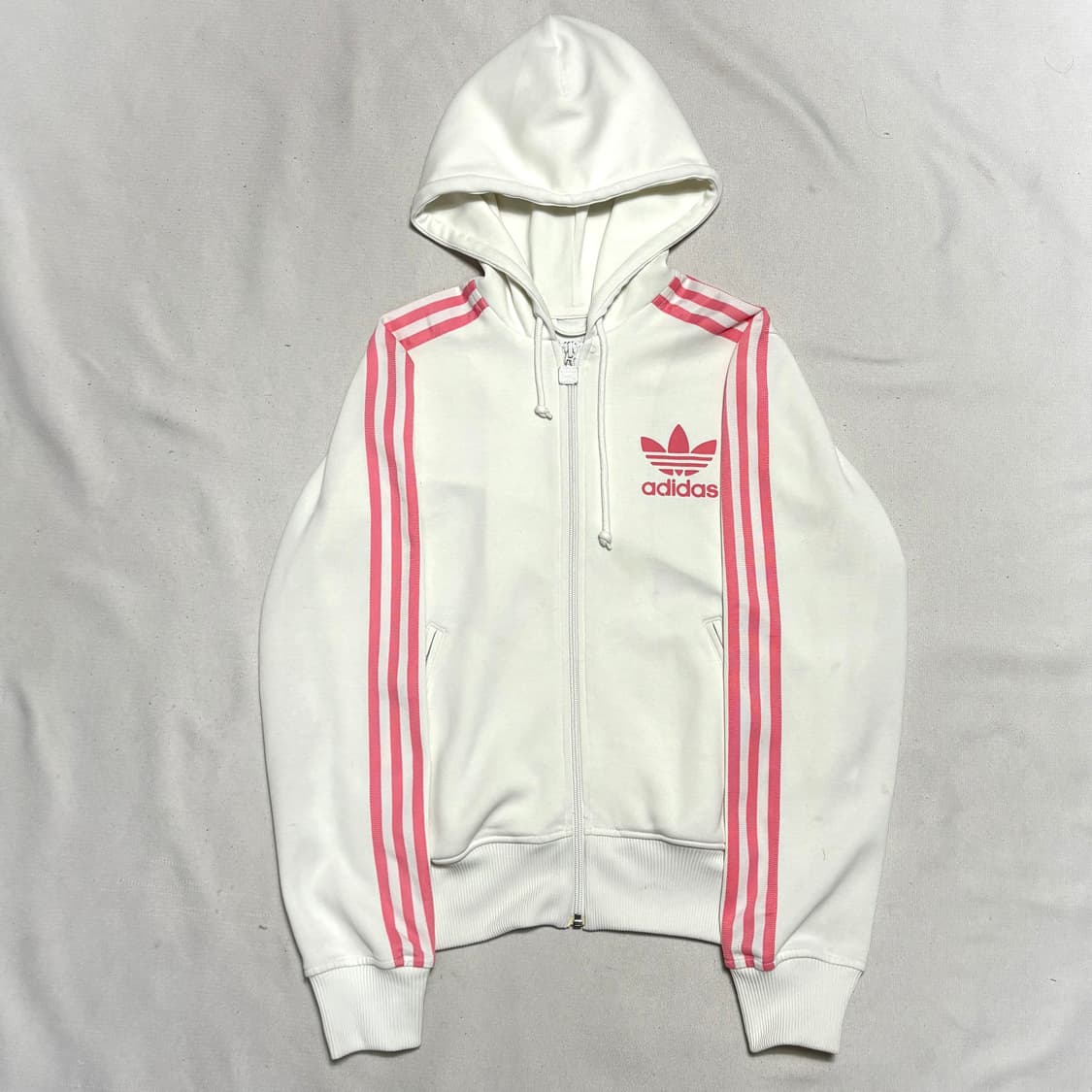 95 아디다스 여성용 핑크 삼선 화이트 후드 집업 상품이미지2