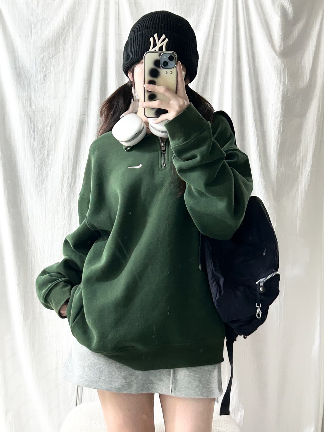 나이키 스우시 딥그린 코튼 반집업 상품이미지3
